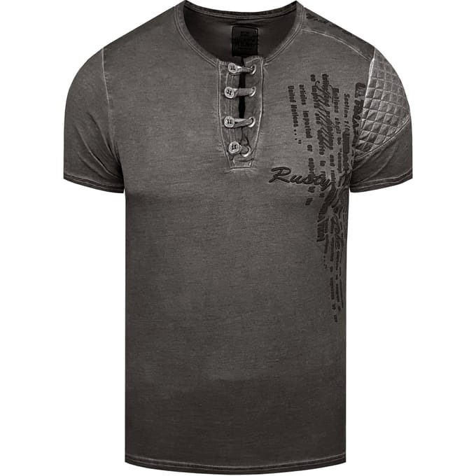 Olie-gewassen T-shirt met knoopsluiting