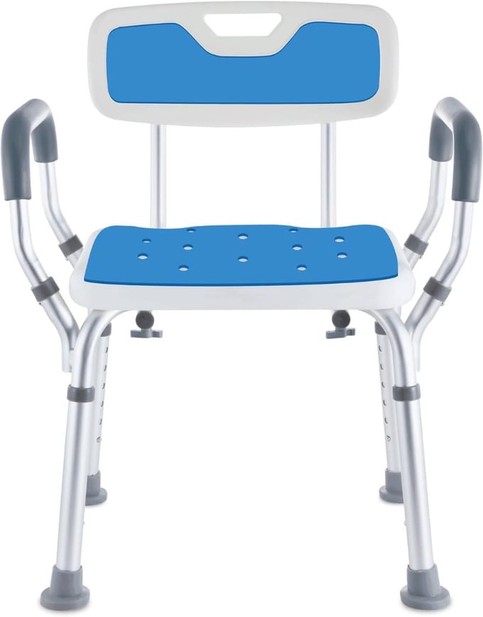 SCH® Douchestoel met Armleuning - Douchestoel - Wit/Blauw - ‎47cm x 50cm x 83cm