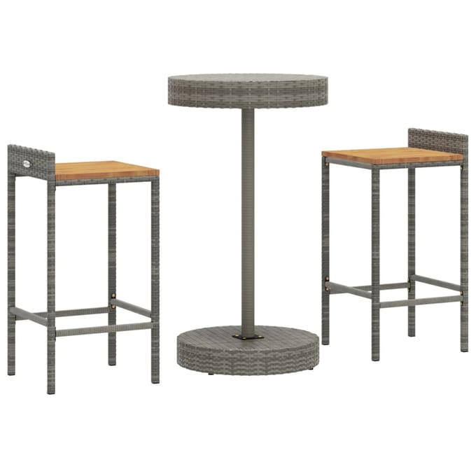 vidaXL - 3-delige - Tuinbarset - poly - rattan - en - massief - acaciahout - grijs