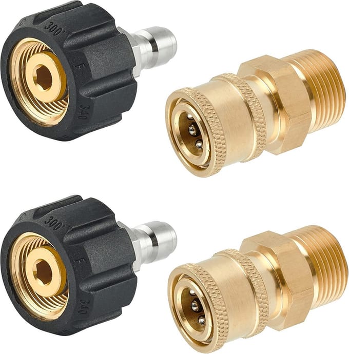 Hogedrukreiniger Koppeling Set M22 14mm naar 1/4 Inch Snelkoppeling 4 Delig