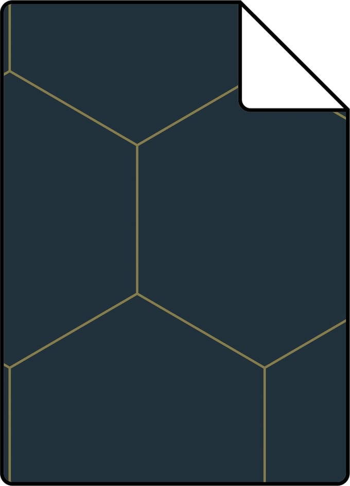 Proefstaal ESTAhome behang hexagon donkerblauw en goud - 26.5 x 21 cm - 139237-S