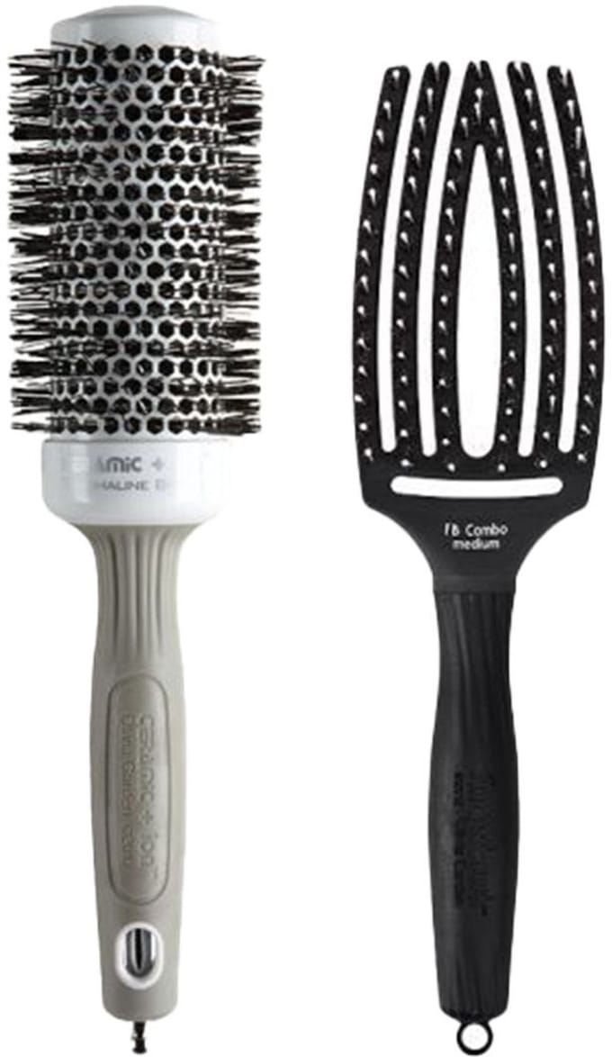 Olivia Garden Expert Blowout Shine Wit/Grijs 45mm + Fingerbrush Combo Zwart Medium
