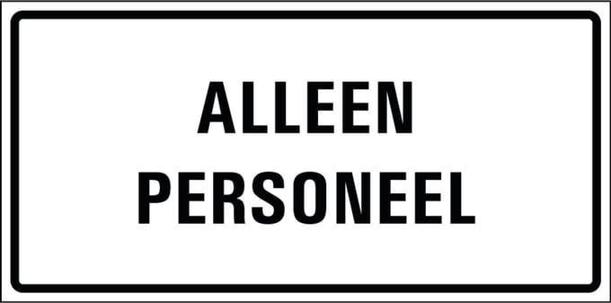Alleen personeel tekstbord - kunststof 300 x 150 mm
