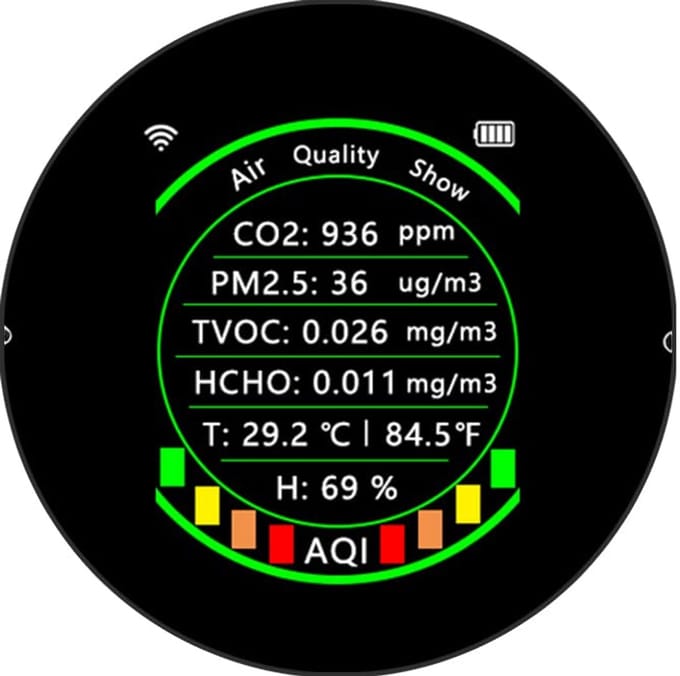 Luchtkwaliteitsmonitor - Luchtmeter - Binnenklimaat Meten - 7-in-1 Detectie - 95x95x40 mm - Zwart