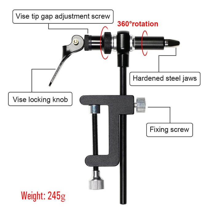 Vliegbindgereedschap Combo Kit Vliegbindbankschroef Spoelhouder Rijger Naald Zweep Afwerker Schaar 6pcs set black