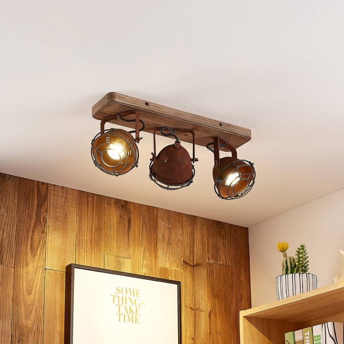 Lindby - buitenspot - 3lichts - Metaal, hout - H: 18.5 cm - GU10 - roestbruin, bruin