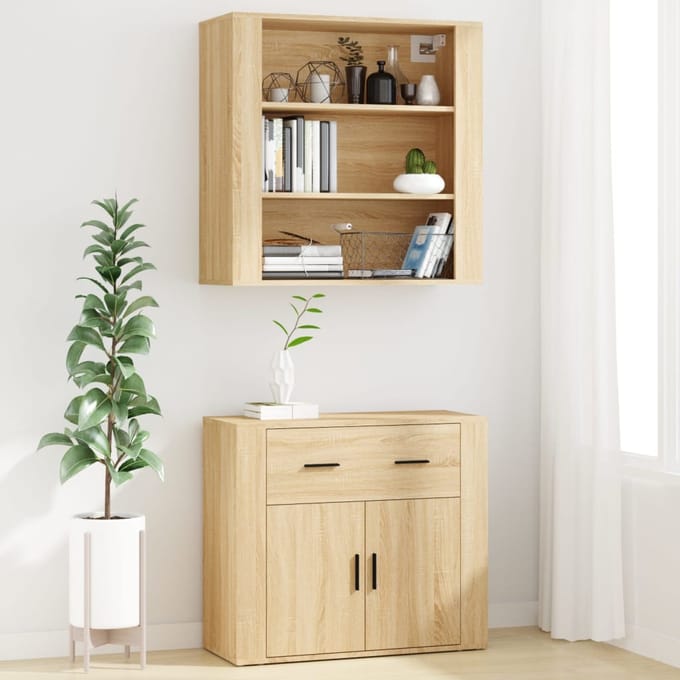 vidaXL - Hoge - kast - bewerkt - hout - sonoma - eikenkleurig