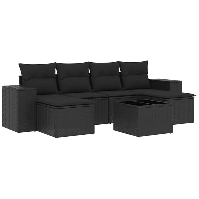 vidaXL - 7-delige - Loungeset - met - kussens - poly - rattan - zwart