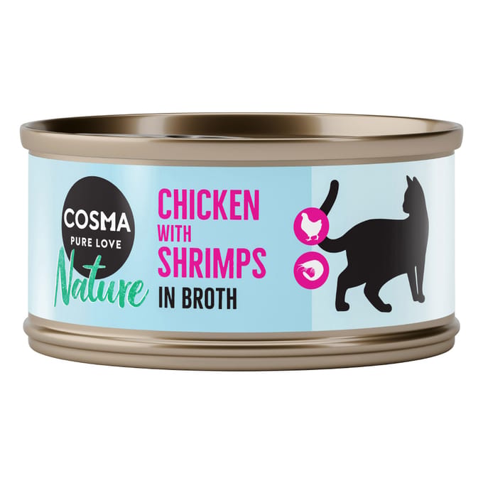 24x70g Kippenborst & Garnalen Cosma Nature Kattenvoer