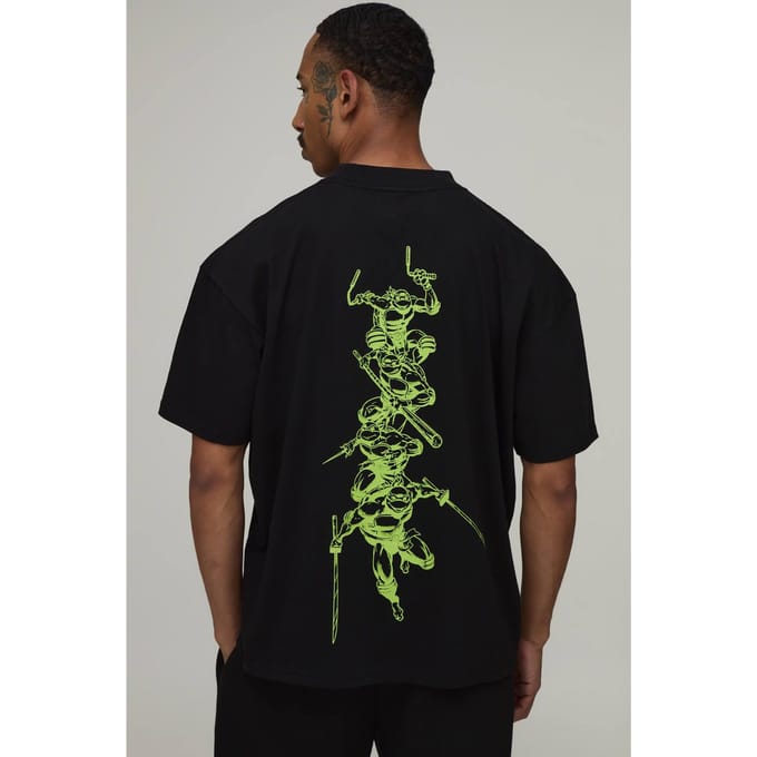 Oversized Ninja Turtles Ruggengraat Licentie Print T-shirt | Black | Size Medium