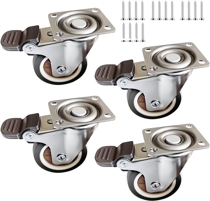 Zwenkwielen - 4 stuks - 50 mm - bruin - zilver