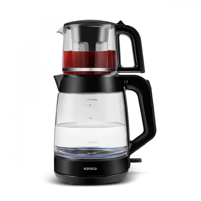 Karaca Glass Tea XL - 2-in-1 Glazen Theemaker – Glanzend Zwart