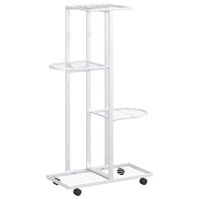 vidaXL - Bloemenstandaard - met - wielen - 4-laags - 44x23x80 - cm - ijzer - wit