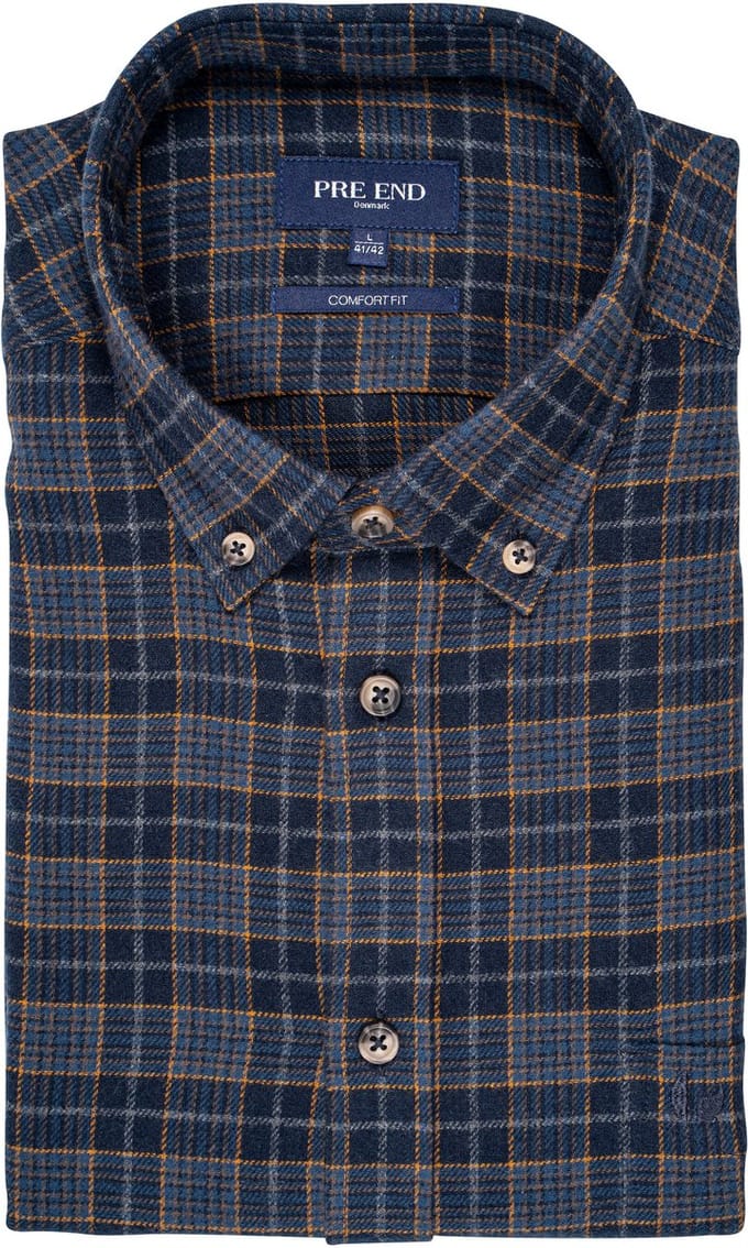 Pre End - Overhemd heren - flanel - dark navy - maat S