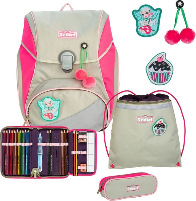 Scout Schooltas Alpha Set 4-delig Pink Cherry Beige