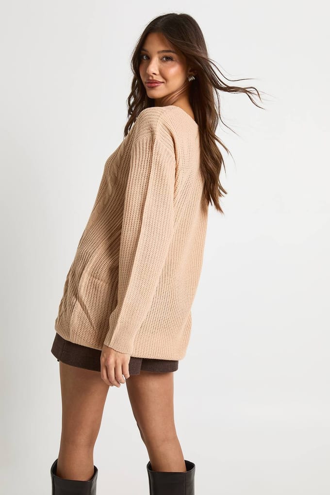 boohoo Dames V-hals oversized trui | Rose | Maat: Medium