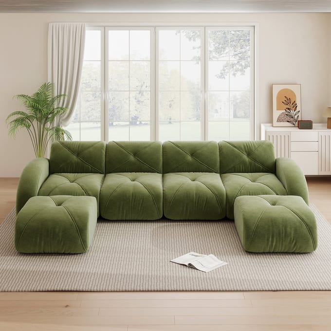 MODFU Modulaire Bank Zonder Frame - Flexibel Ontwerp - Voor Woonkamer - Chenille - Groen