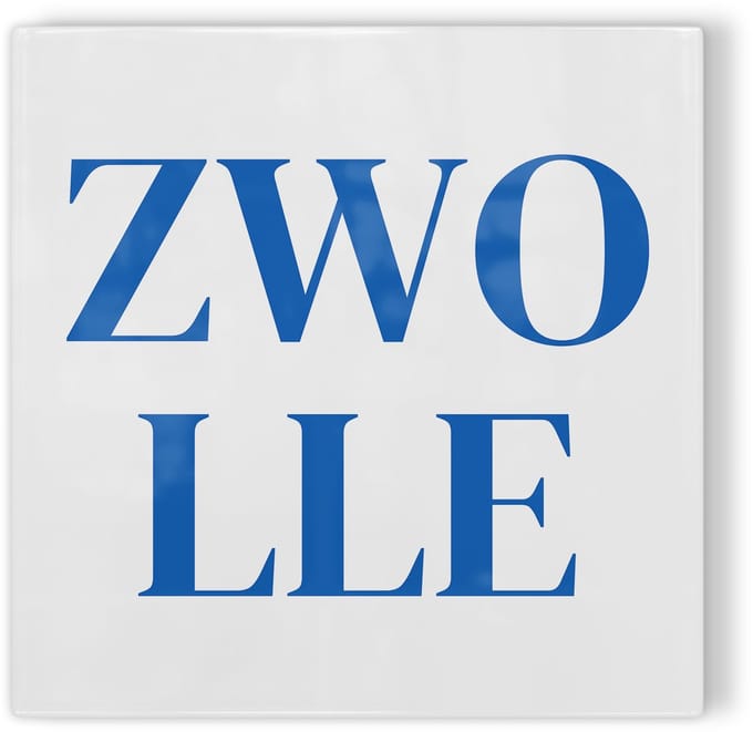 Tegeltje Zwolle - wit blauw - tegeltje stad - tegeltje met tekst