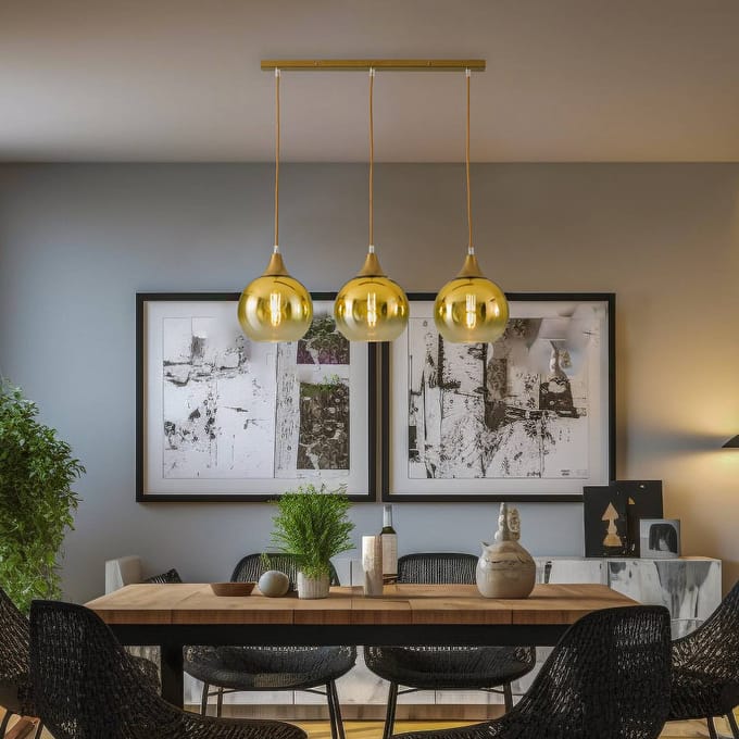 Eko-Light Hanglamp Monte, 3-lamps, balk, goudkleurig