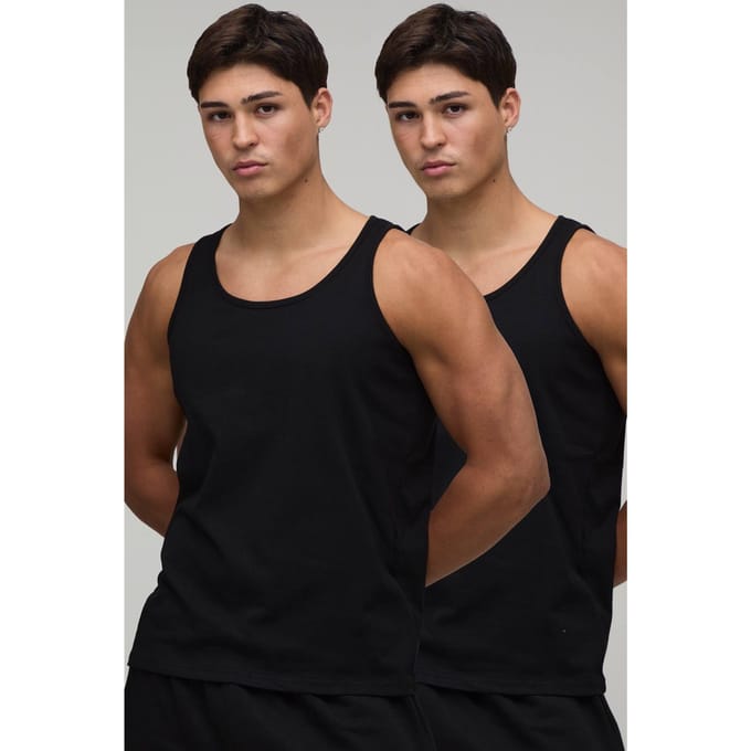 2 Pack Essential Regular Fit Vests | Black | Size XS