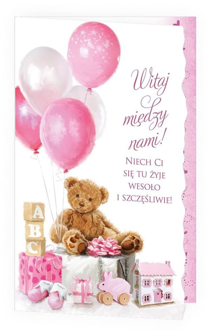 Merkloos - Wenskaart - Miś Roze - Inclusief Envelop