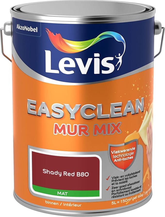 Levis - Easyclean Mur Mat Mix - Shady Red B80 - Mengverf - 5 L