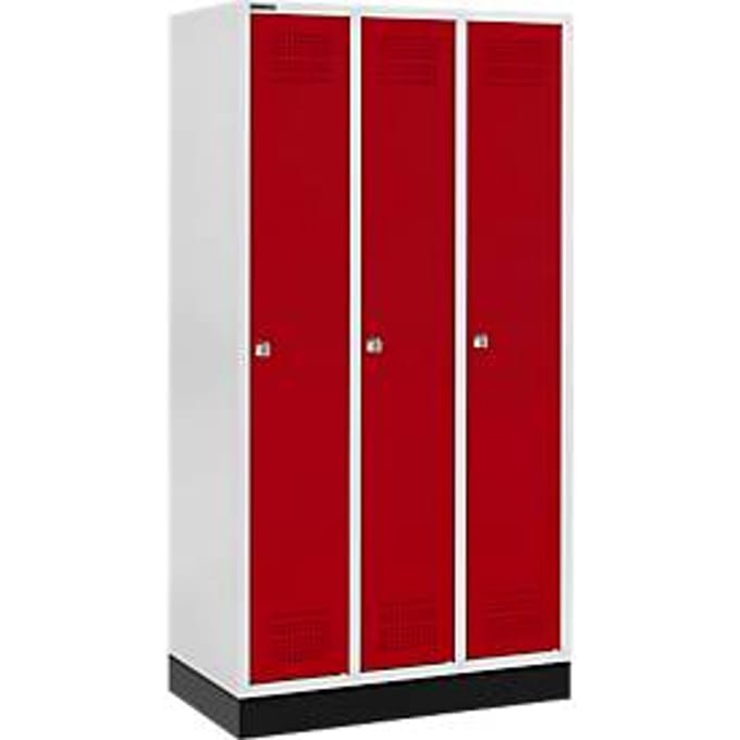 Schäfer Shop Genius Kledinglocker met fitting, 3 compartimenten, cilinderslot, lichtgrijs/rood