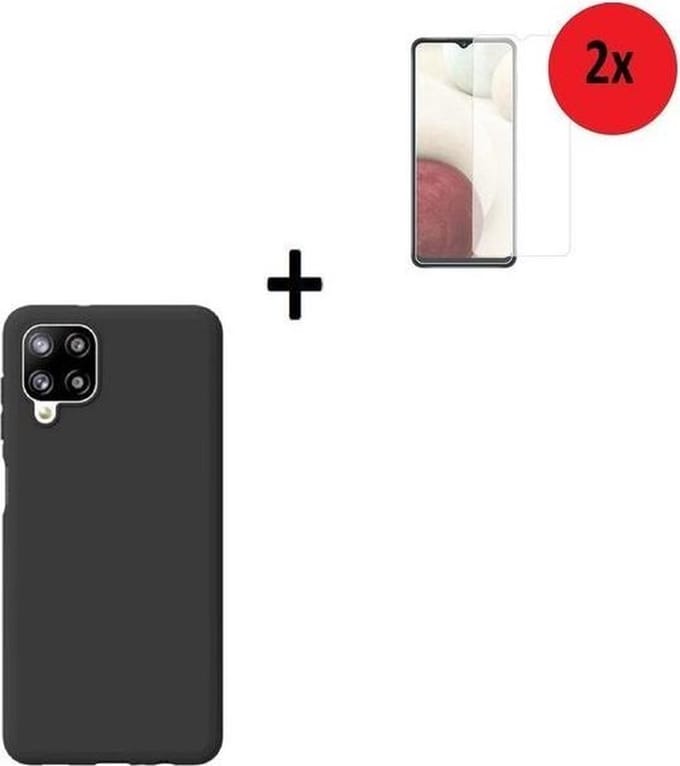 Samsung Galaxy A42 Hoesje - Siliconen - Samsung Galaxy A42 Screenprotector - Hoesje Zwart Case + Screenprotector 2x