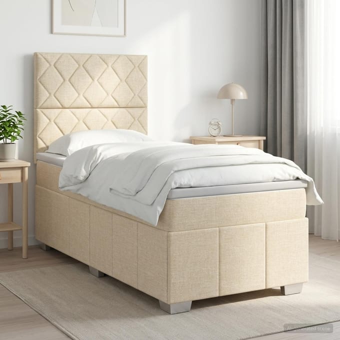 vidaXL - Boxspringbed - met - matras - Crèmekleurig - 100 - x - 200 - cm - Stof