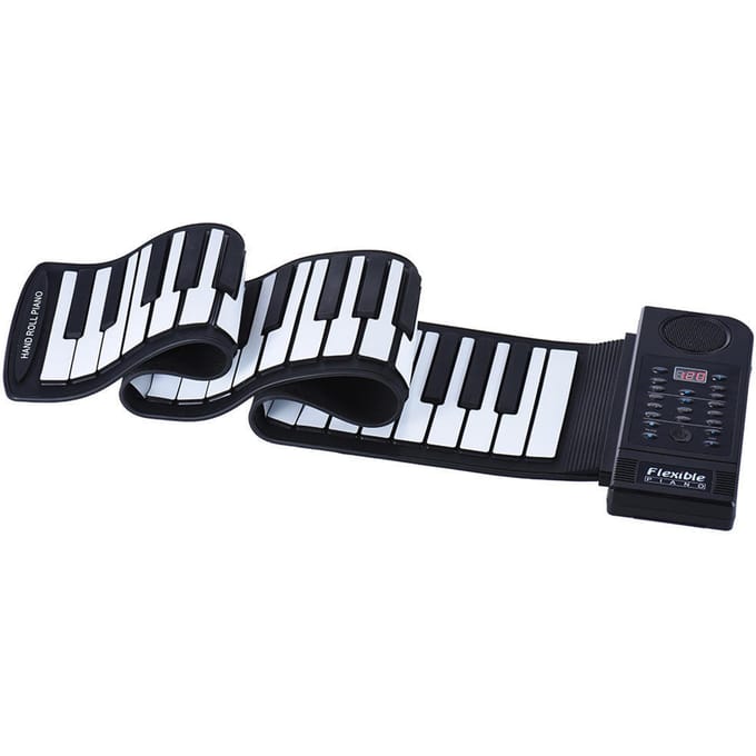 Clavier MIDI électronique de piano enroulable à 61 touches en silicone portable avec haut-parleur intégré UK Plug black