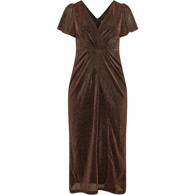 Yours London Gouden Metallic Wikkeljurk Size 48