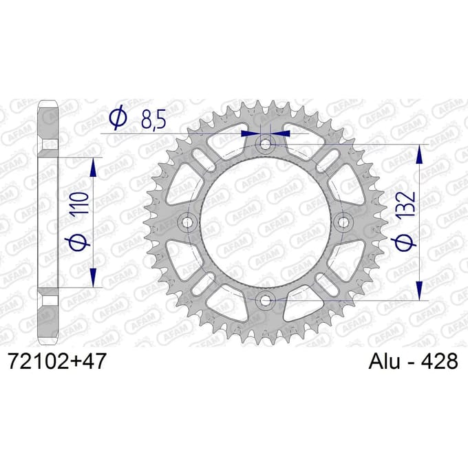 Aluminium tandwiel achter Afam 428 47 dents