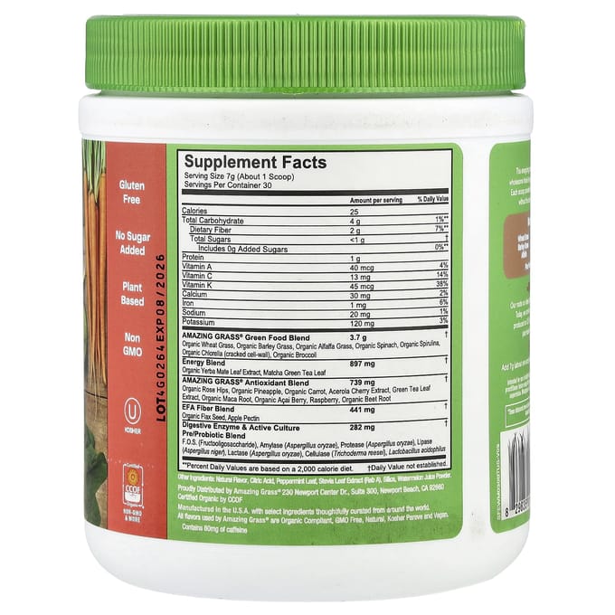 Amazing Grass, mélange de légumes verts, énergie, pastèque, 219 g (210g)