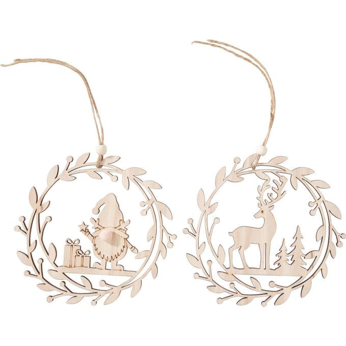 VBS Houten decoratieve hanger "Kabouter en rendier", set van 2