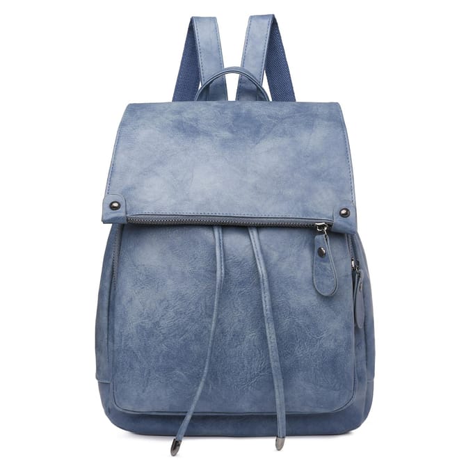 Damesrugzak PU-leer Effen kleur Grote capaciteit Casual Mode Dagrugzakken Reizen Werkschouder blauw