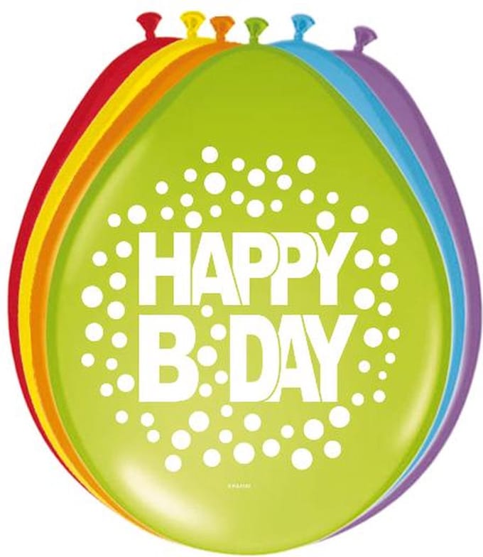 Ballonnen 12in/30cm Rainbow Dots HBD /8