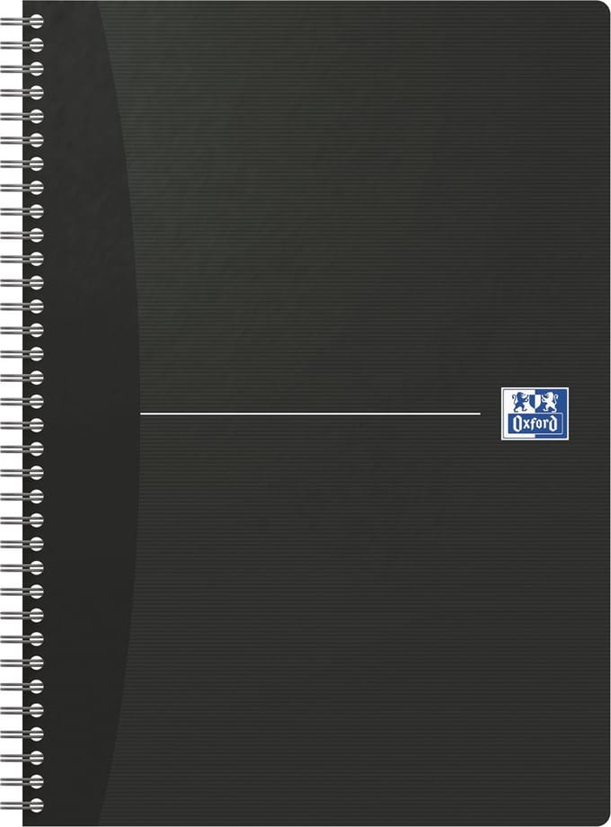 Oxford Office Essentials spiraalschrift, 180 bladzijden, ft A4, geruit 5 mm, zwart 5 stuks