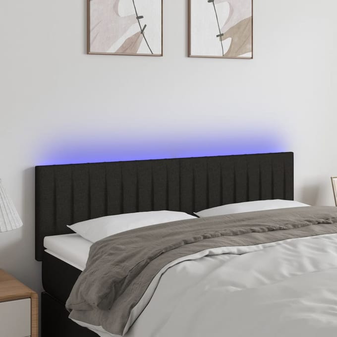 vidaXL - Hoofdbord - LED - 144x5x78/88 - cm - stof - zwart