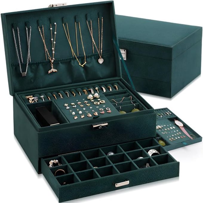 Dailygoody - Elegante Velvet Sieradenbox met 2 Niveaus