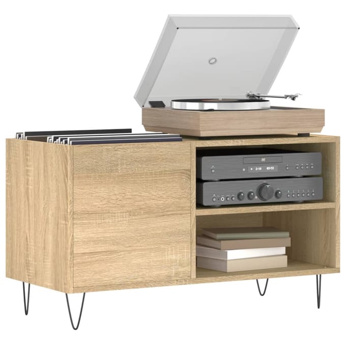 vidaXL - Platenkast - 85x38x48 - cm - bewerkt - hout - sonoma - eikenkleurig