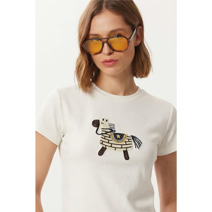 Geborduurd T-shirt met ronde hals