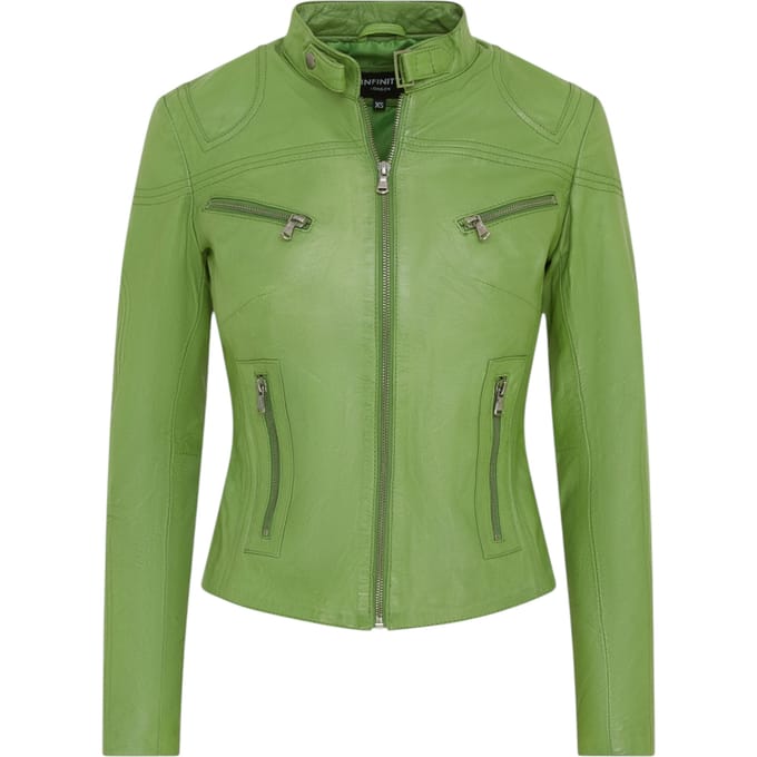 Dames Groen Slim-Fit Leren Bikerjack - Maldon