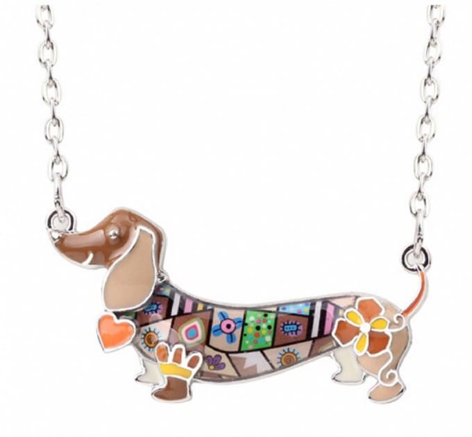 Teckel ketting emaille bruin gekleurd - Charme Bijoux