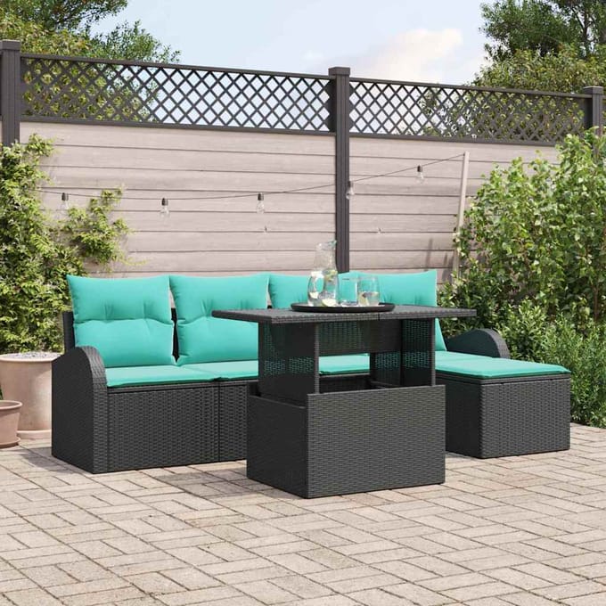 vidaXL - Tuinbank - Set - 6 - st - Zwart - Poly - rattan