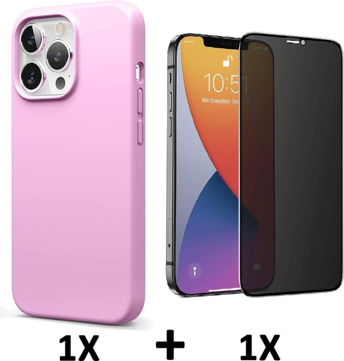 HB Hoesje Geschikt voor Apple iPhone 13 Pro - Roze / Privacy Glazen Screenprotector - Siliconen Back Cover