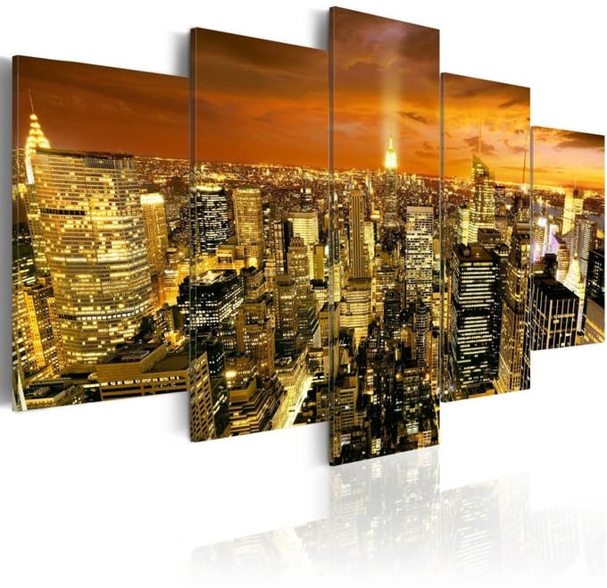Schilderij - New York: amber , 5 luik