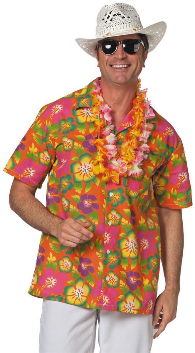 Hawaii blouse heer oranje - Maat L