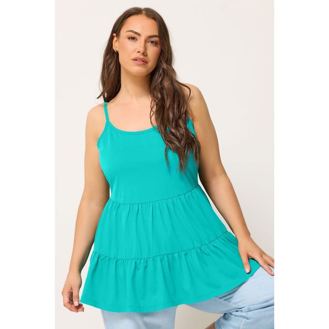 Yours Turquoise Blauw Gestreept Topje Met Bandjes Size 50-52