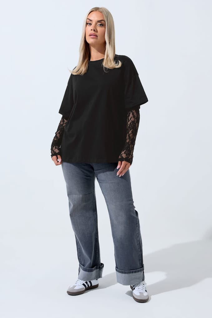 Limited Collection Zwart Kant Tshirt Met Lange Mouwen Size 42
