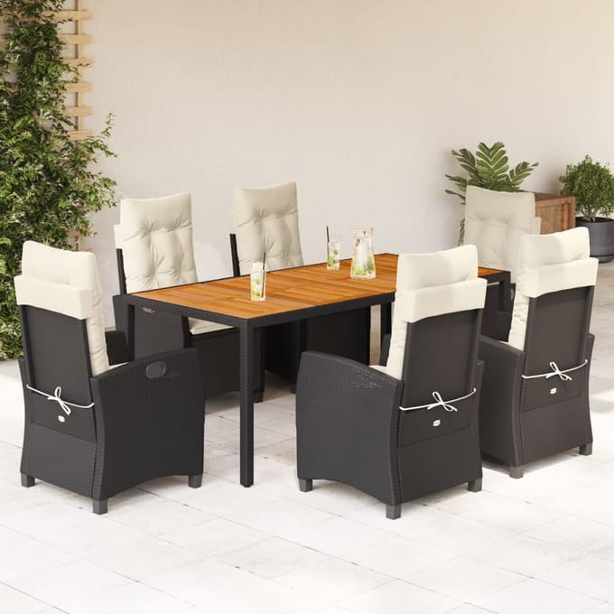 vidaXL - 7-delige - Tuinset - met - kussens - poly - rattan - zwart